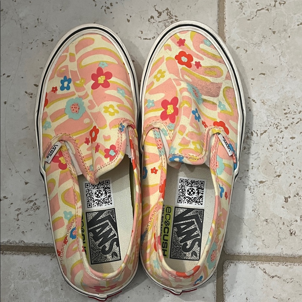 Vans Women's Floral Slip-On Sneakers - Pink and Yellow